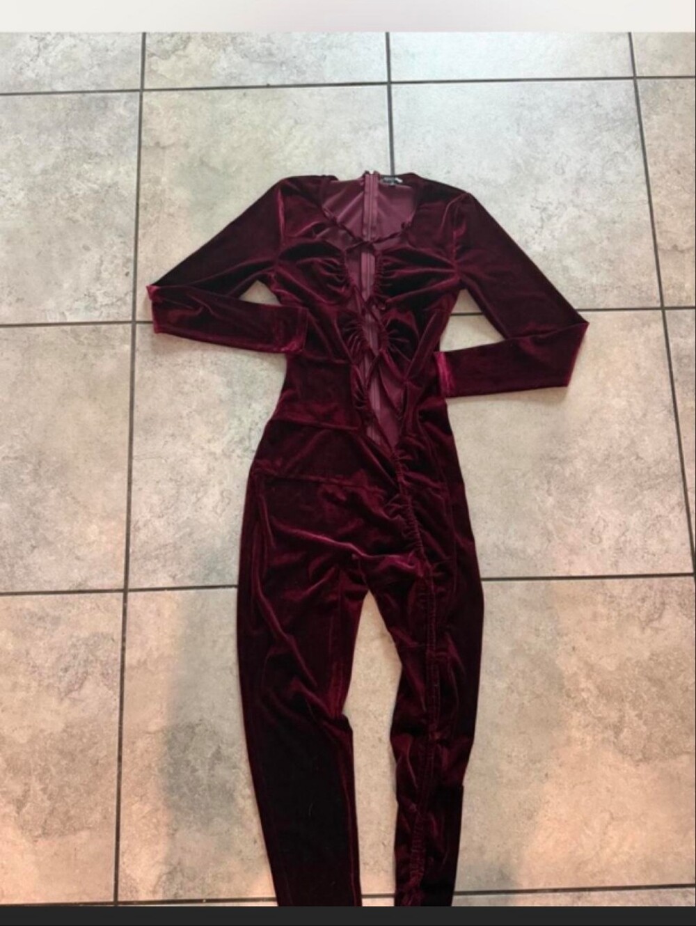 Fashion Nova burgundy velvet jumpsuit